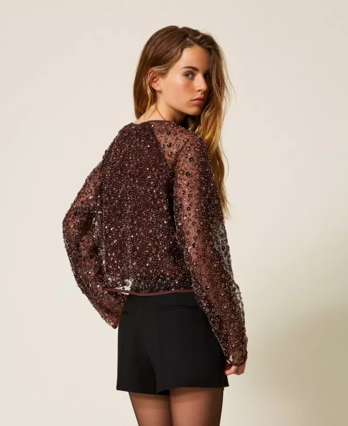ACTITUDE Tulle blouse with sequins Hot Chocolate - Image 3