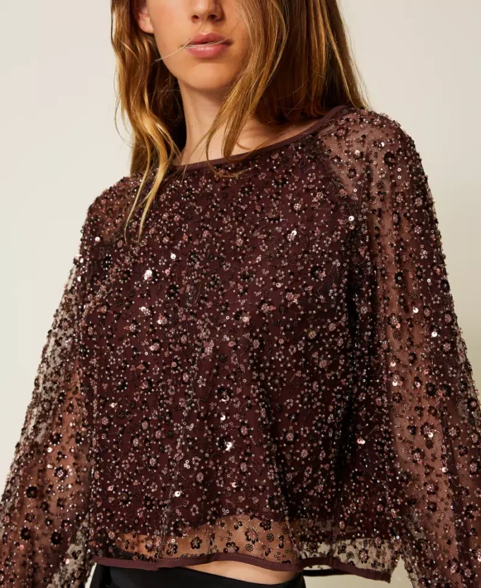 ACTITUDE Tulle blouse with sequins Hot Chocolate - Image 4