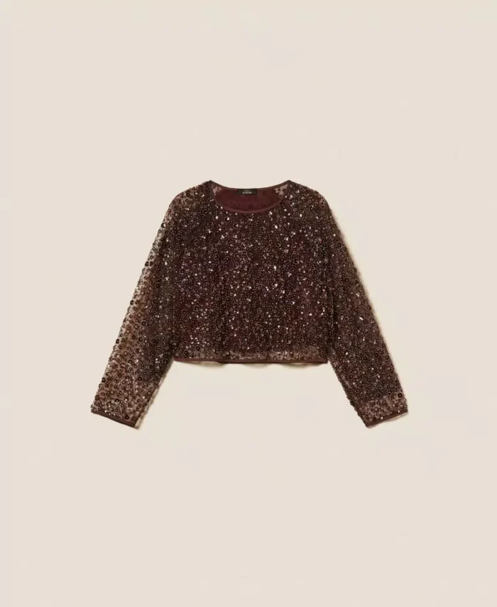 ACTITUDE Tulle blouse with sequins Hot Chocolate - Image 6
