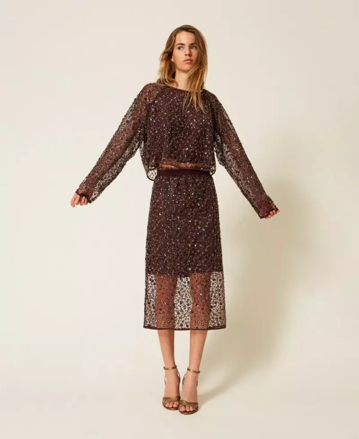 ACTITUDE Tulle blouse with sequins Hot Chocolate - Image 5