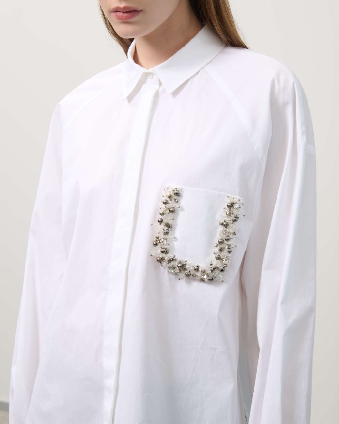 BEATRICE Poplin shirt with pocket and beads White - Image 2