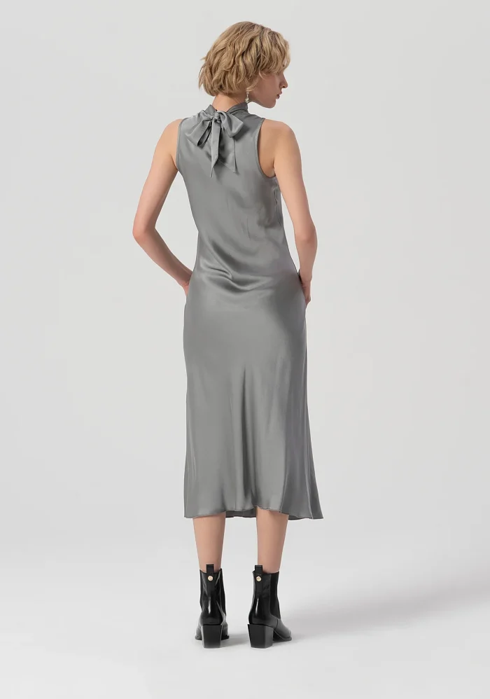 FRACOMINA Sleeveless dress middle length made in satin Grey - Image 3