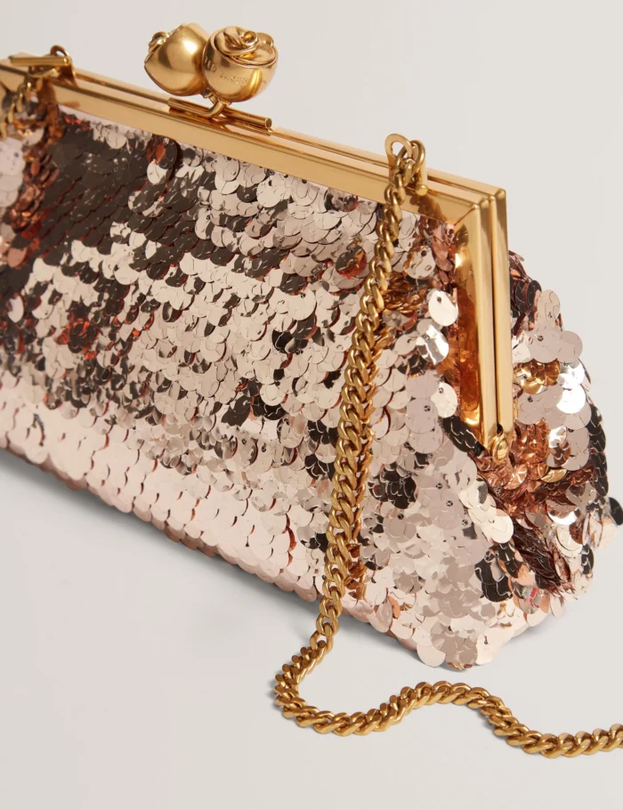 TED BAKER  Sequin Rose Clasp Clutch Bag Rosegold - Image 4
