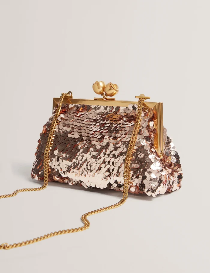 TED BAKER  Sequin Rose Clasp Clutch Bag Rosegold - Image 3