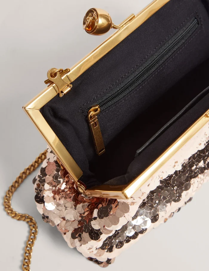 TED BAKER  Sequin Rose Clasp Clutch Bag Rosegold - Image 2