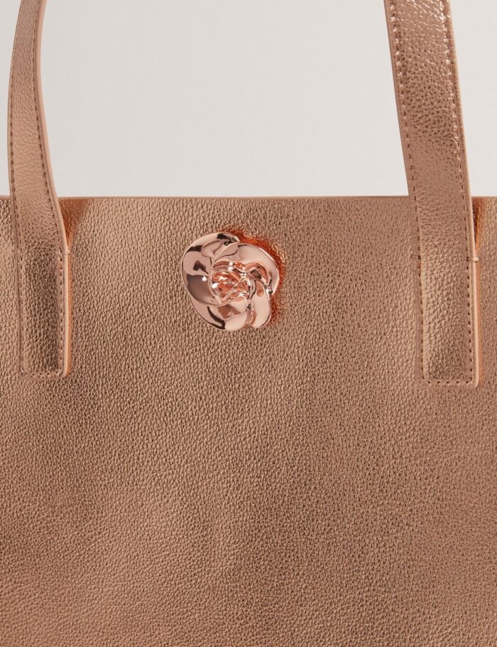 TED BAKER ROSMAH Detail Metallic Rose Large Icon Tote Bag Rosegold - Image 2