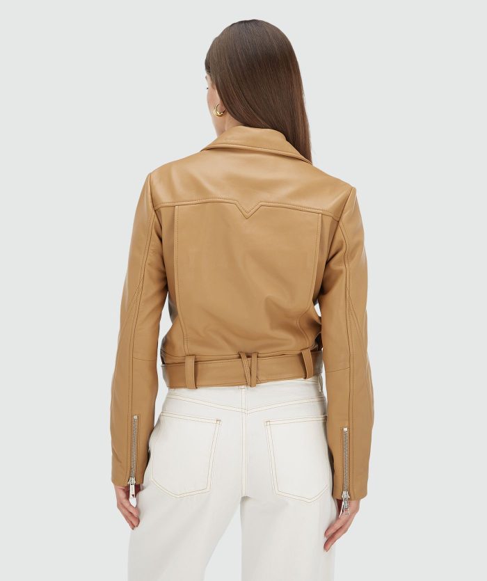 JOSH-V Lua Regular Fit Leather Jacket  Light Brown - Image 5
