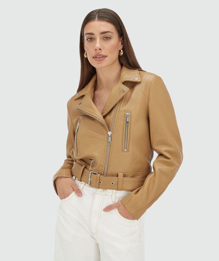 JOSH-V Lua Regular Fit Leather Jacket  Light Brown - Image 2