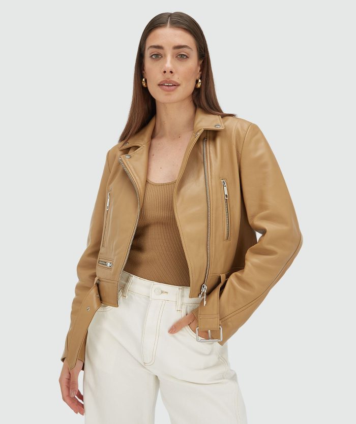 JOSH-V Lua Regular Fit Leather Jacket  Light Brown - Image 3
