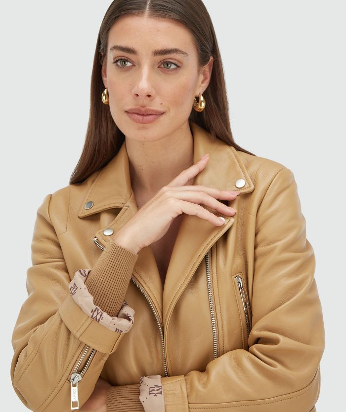 JOSH-V Lua Regular Fit Leather Jacket  Light Brown - Image 4