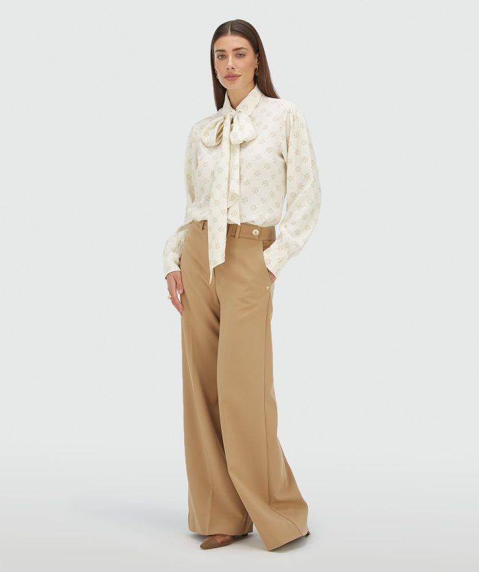 JOSH-V Sydney Regular Fit Blouse Met Logoprint - Creme White Light Brown - Image 1