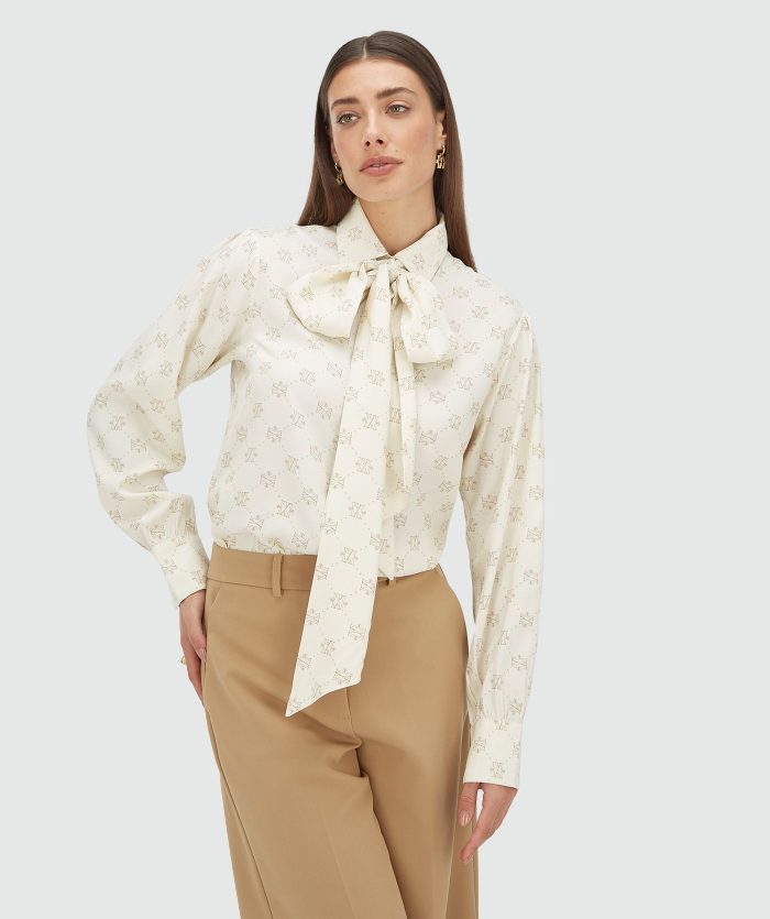JOSH-V Sydney Regular Fit Blouse Met Logoprint - Creme White Light Brown - Image 2