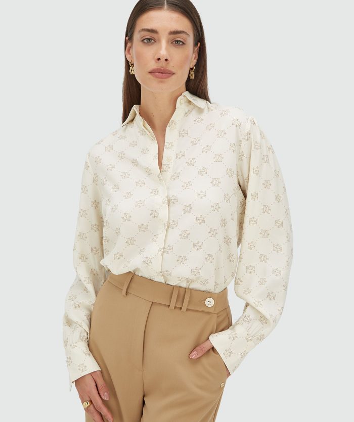JOSH-V Sydney Regular Fit Blouse Met Logoprint - Creme White Light Brown - Image 4