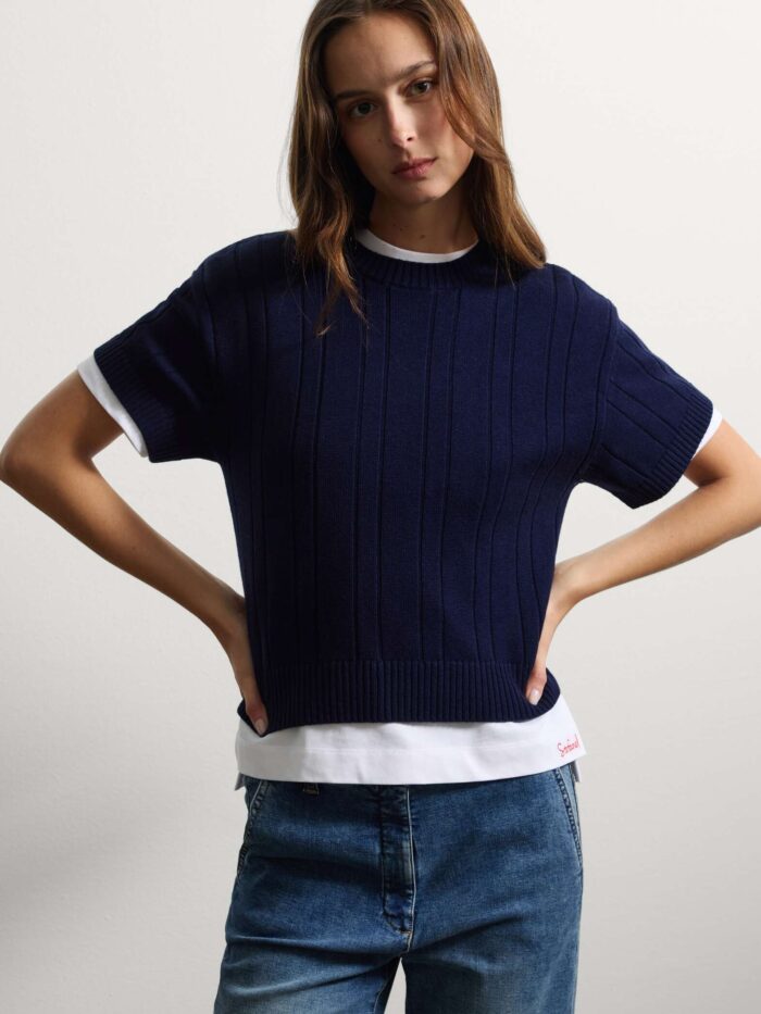 003566837_SF STEFANEL Wool Blend Sweater Regular Fit Blue - Image 1