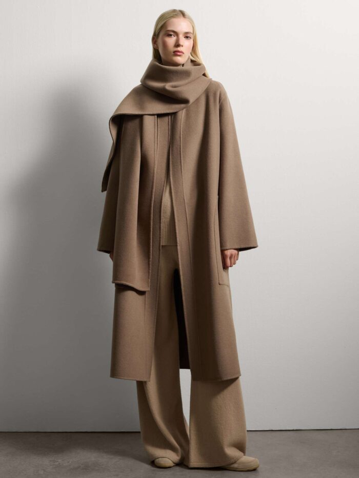 STEFANEL Regular fit wool blend coat Ecru brown - Image 2
