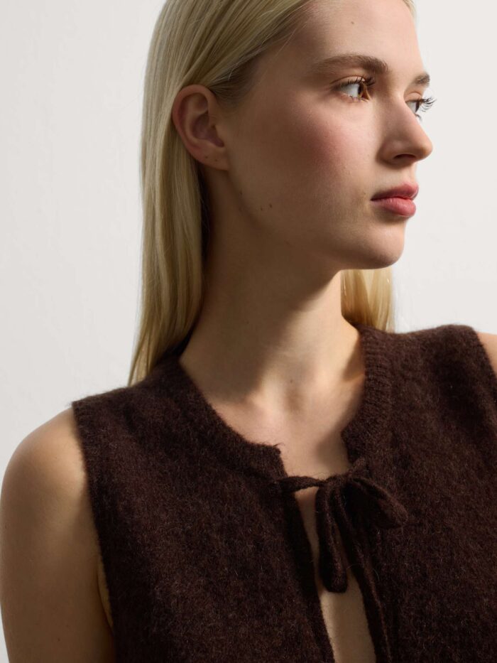 STEFANEL mohair blend sleeveless top with front knot in regular fit Brown - Image 2