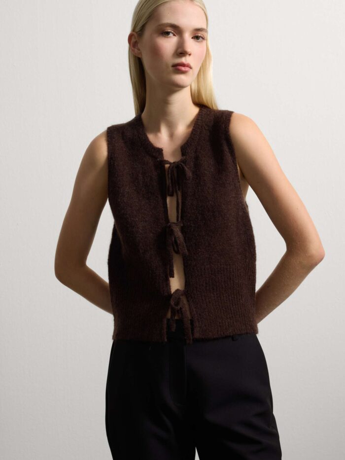 STEFANEL mohair blend sleeveless top with front knot in regular fit Brown - Image 1