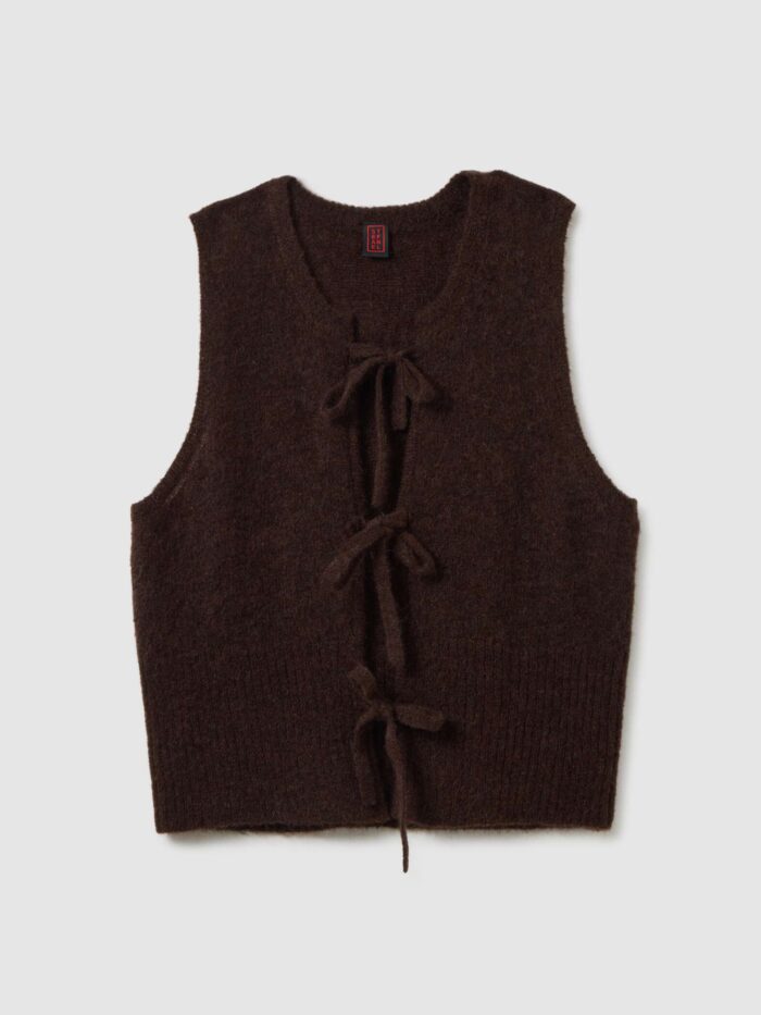 STEFANEL mohair blend sleeveless top with front knot in regular fit Brown - Image 6