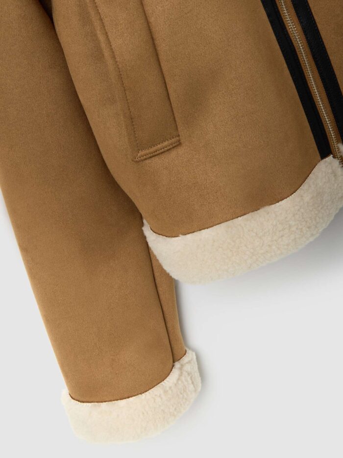 STEFANEL Suede-effect sherpa jacket, regular fit Beige - Image 4