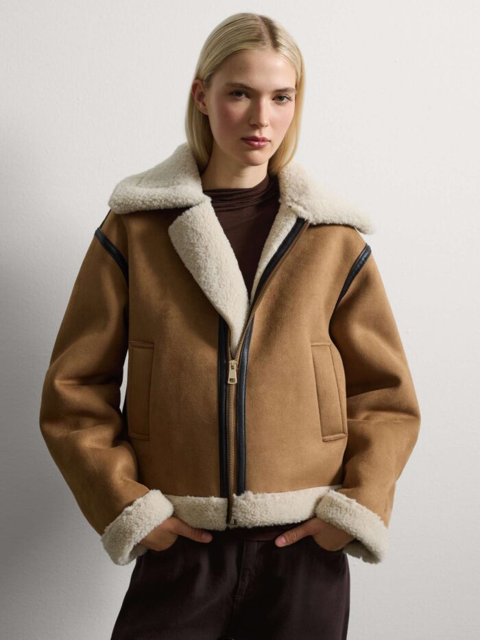 003568328_SF STEFANEL Suede-effect sherpa jacket, regular fit Beige - Image 1