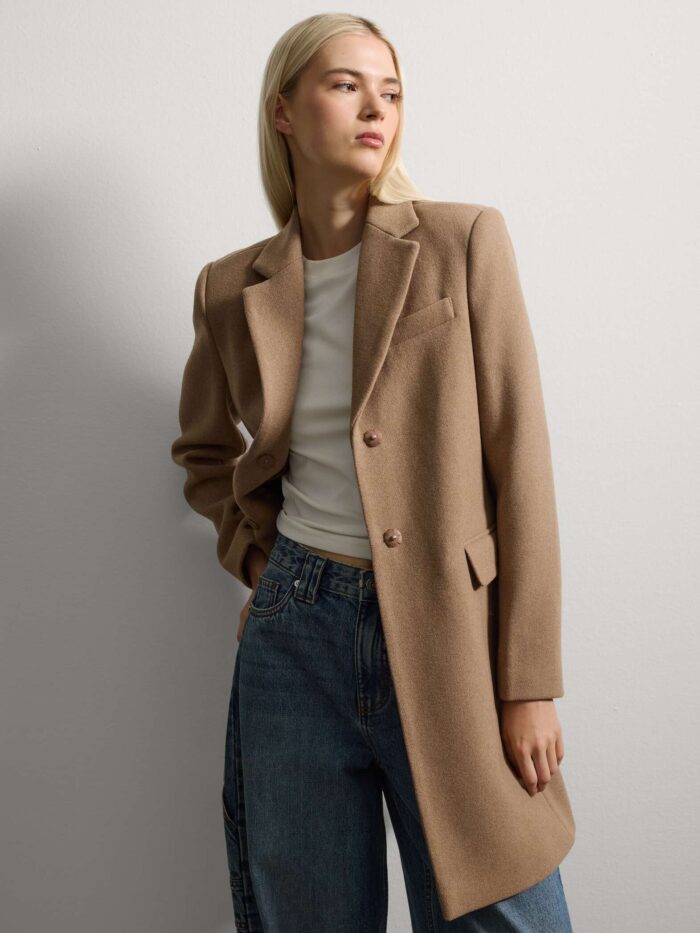 STEFANEL Regular fit wool blend midi coat Beige - Image 3