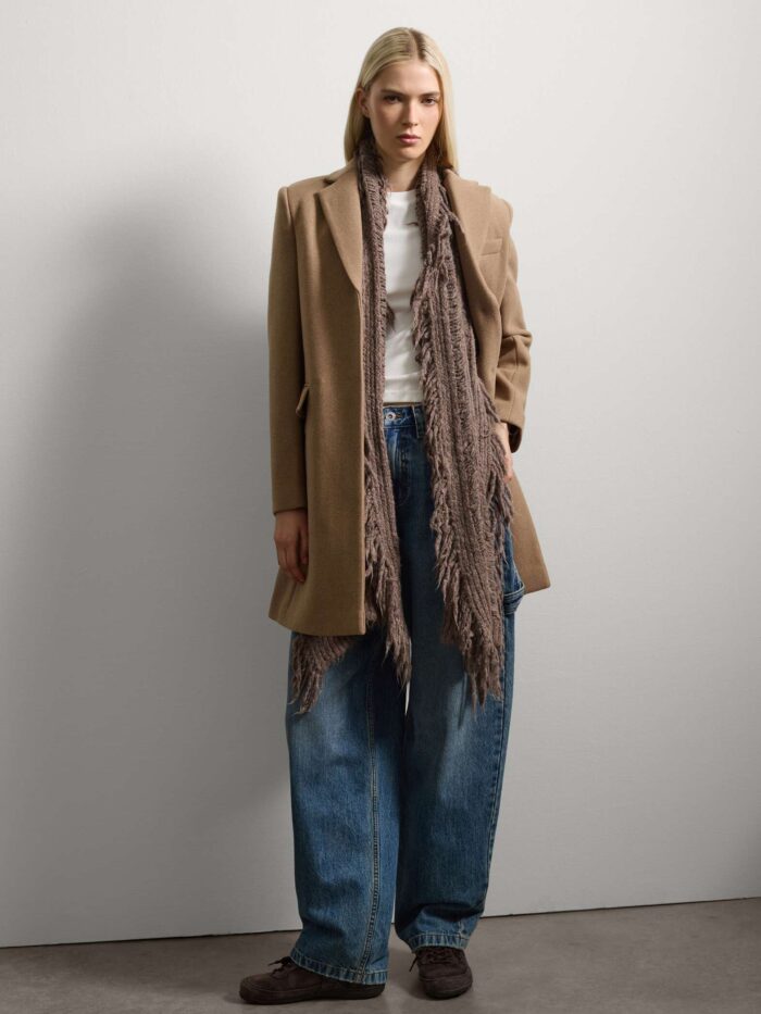 STEFANEL Regular fit wool blend midi coat Beige - Image 1