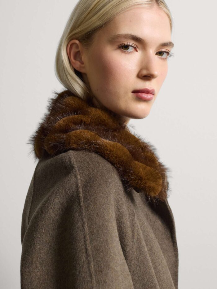 STEFANEL Long wool blend coat with faux fur collar Brown - Image 3