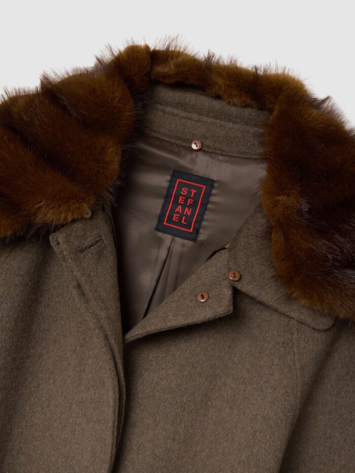 STEFANEL Long wool blend coat with faux fur collar Brown - Image 4