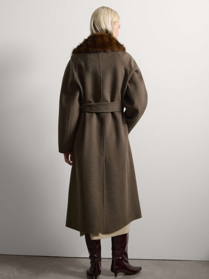 STEFANEL Long wool blend coat with faux fur collar Brown - Image 5