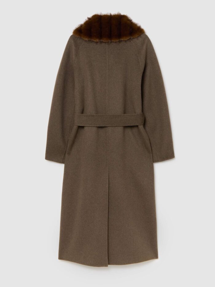 STEFANEL Long wool blend coat with faux fur collar Brown - Image 7