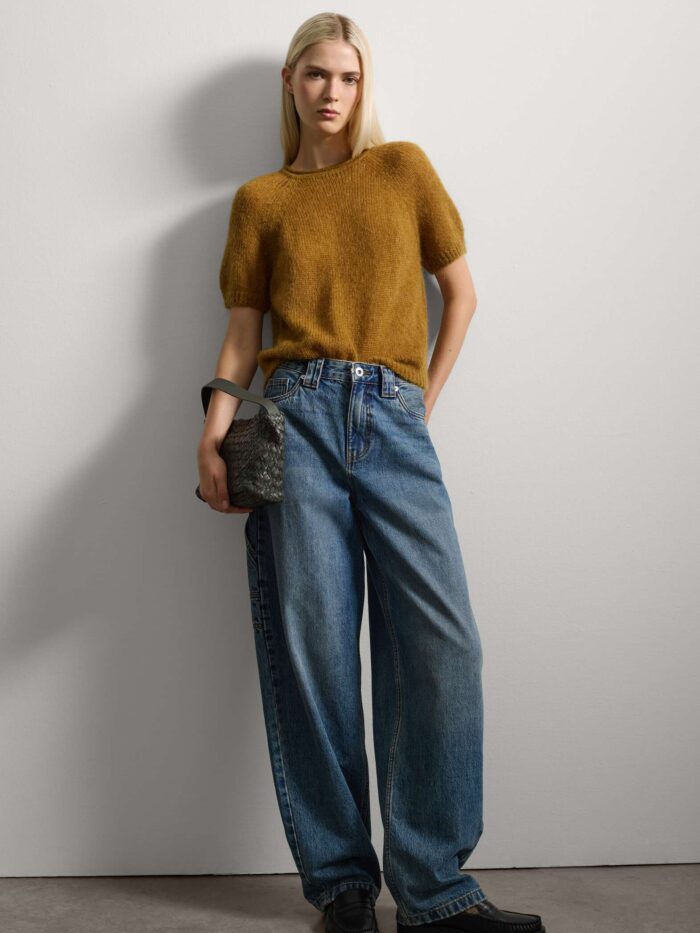 STEFANEL short sleeve knitted top Ocher yellow - Image 3