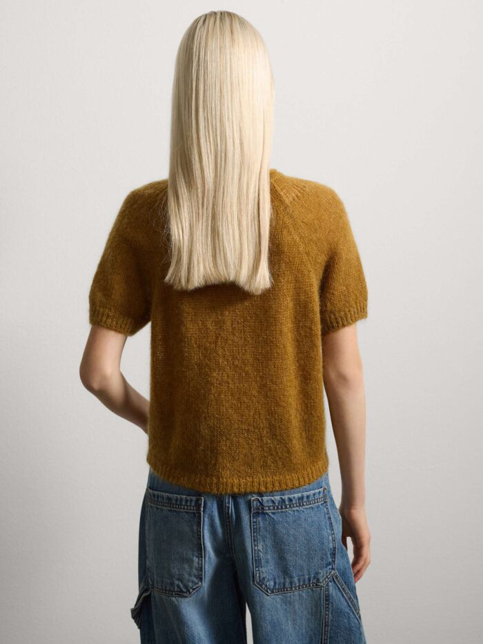 STEFANEL short sleeve knitted top Ocher yellow - Image 4