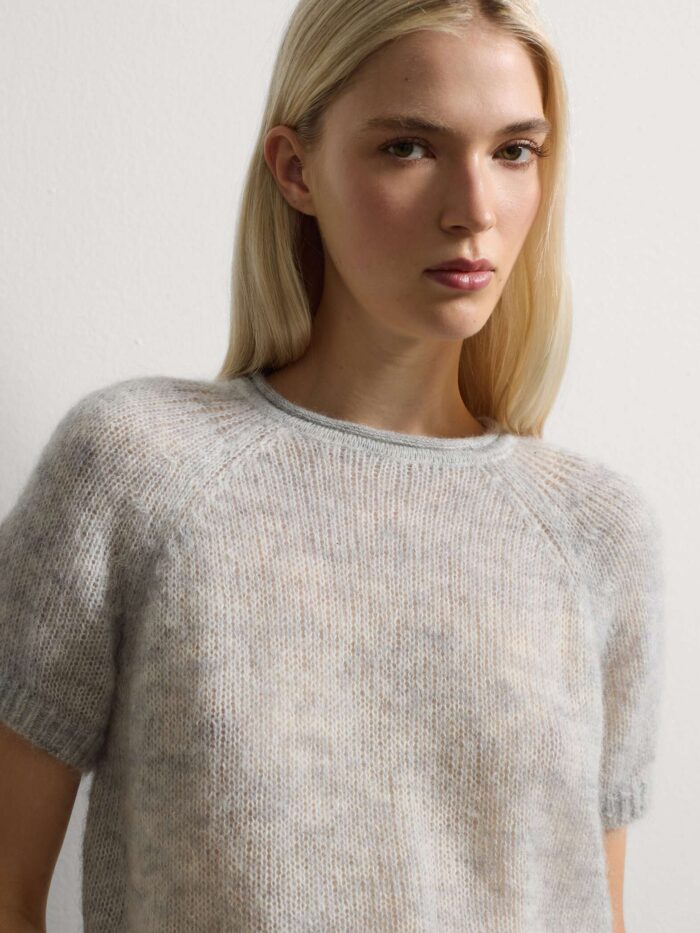 STEFANEL Short Sleeve Knit Top Grey - Image 2