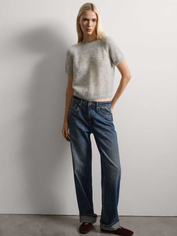 STEFANEL Short Sleeve Knit Top Grey - Image 3