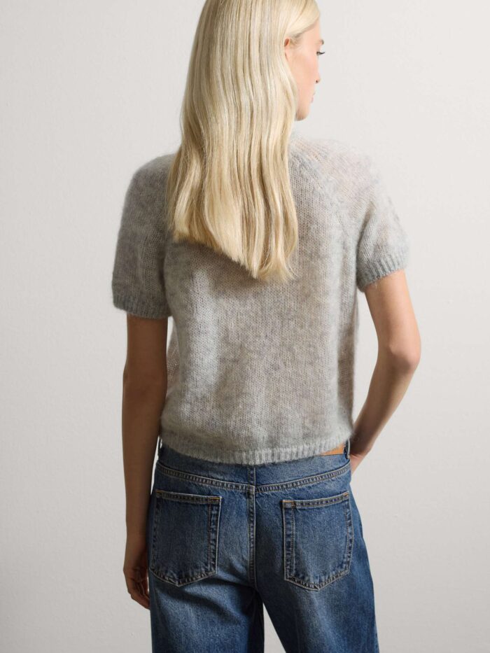 STEFANEL Short Sleeve Knit Top Grey - Image 4