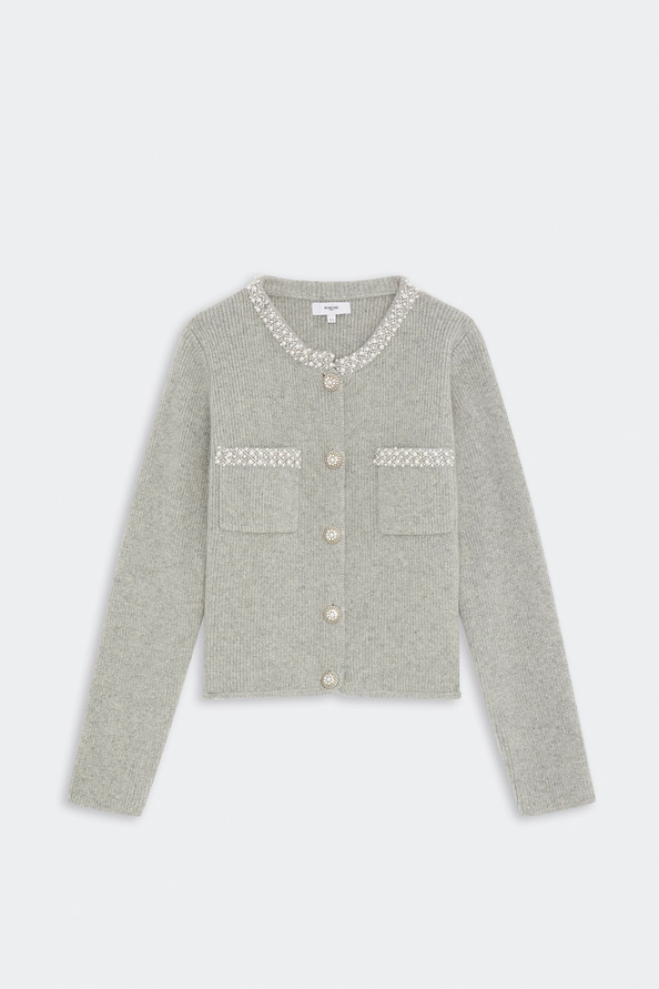 00W005307A SUNCOO Garvi Cardigan with beaded details Grey - Image 1