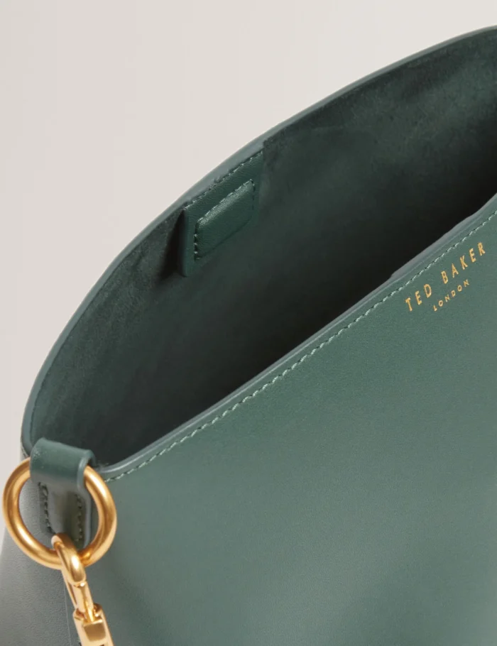 TED BAKER Plaited Handle Small Bucket Tote Bag Green - Image 2