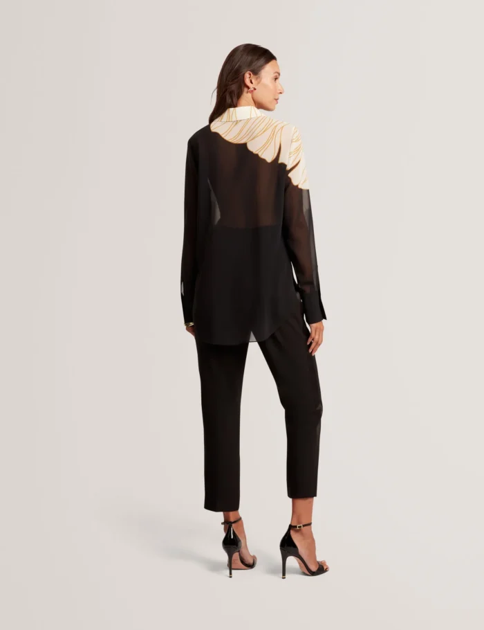 TED BAKER Nouveau Floral Semi-Sheer Longline Shirt Black - Image 5