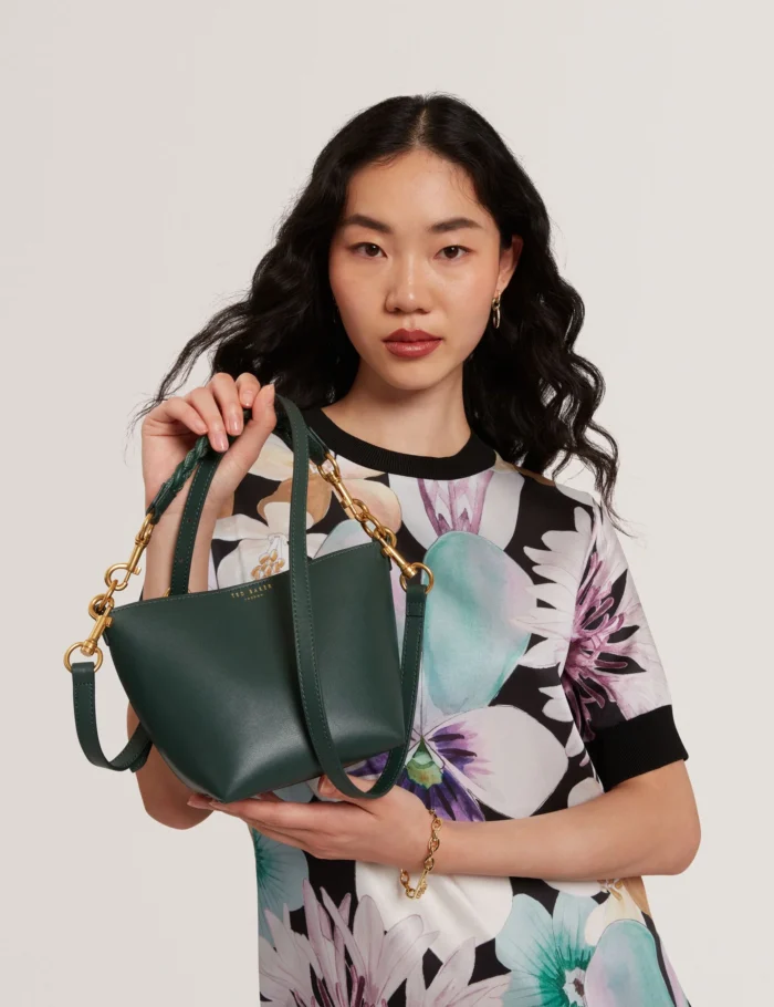 TED BAKER Plaited Handle Small Bucket Tote Bag Green - Image 5