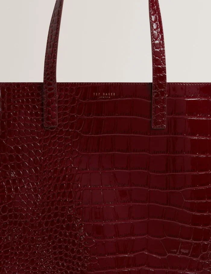 TED BAKER Glossy Croc Effect Large Icon Tote Bag Wine - Image 4