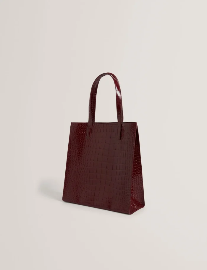 TED BAKER Glossy Croc Effect Large Icon Tote Bag Wine - Image 5