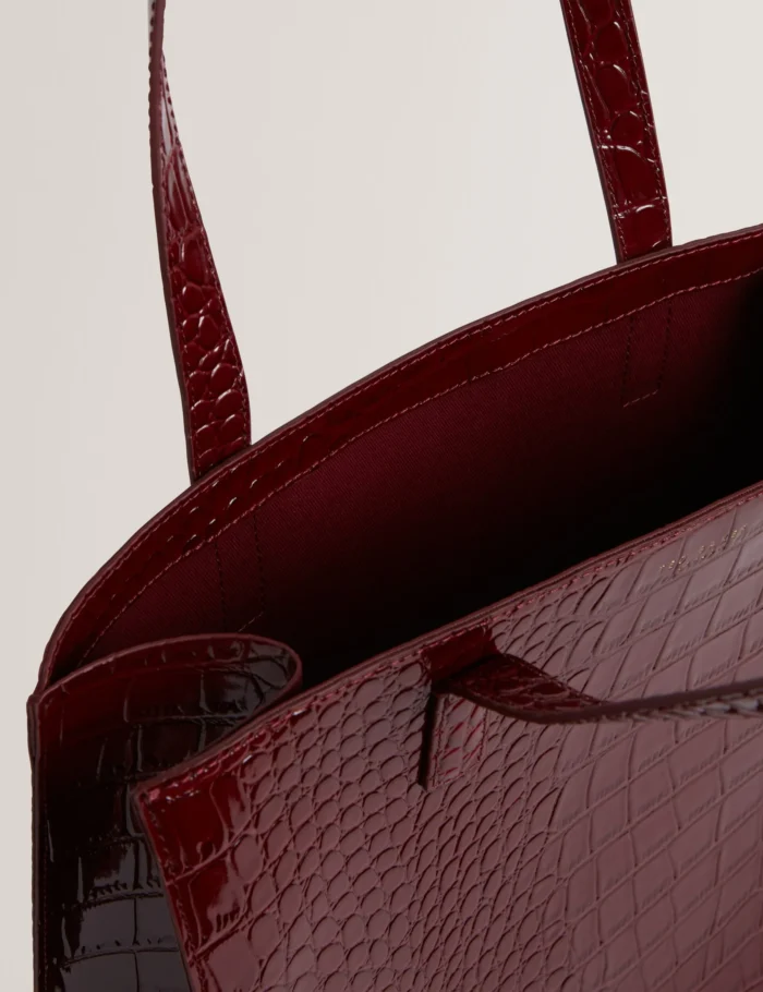 TED BAKER Glossy Croc Effect Large Icon Tote Bag Wine - Image 3