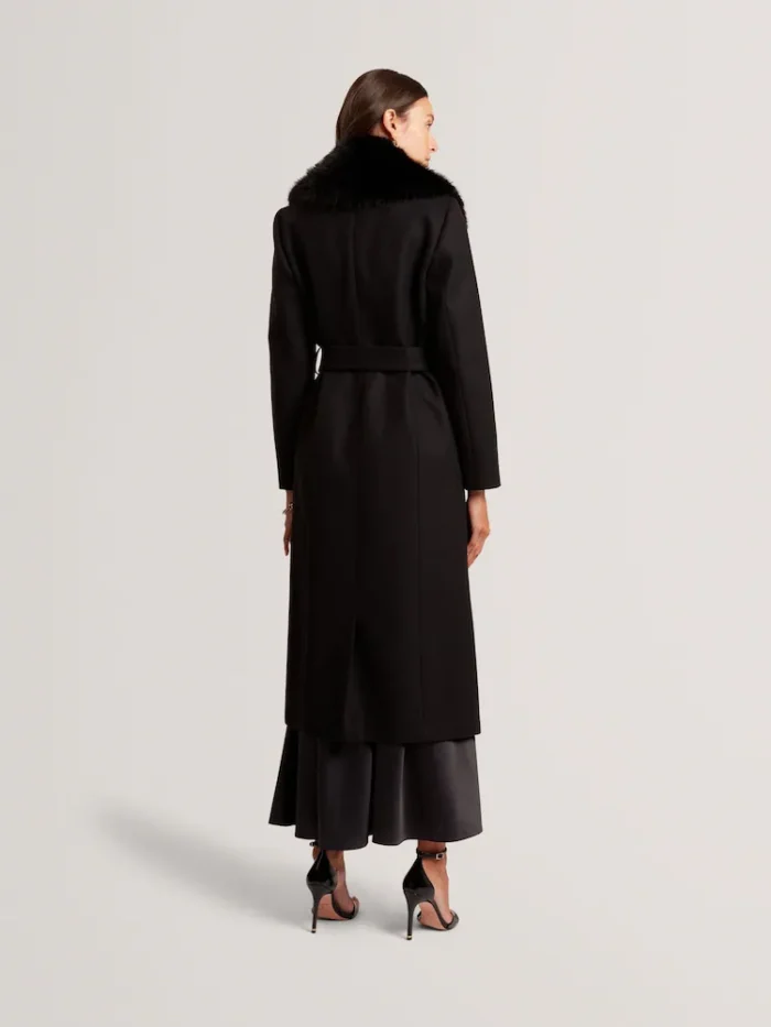 V00938s2 Ted Baker Musea - Faux Fur Belted Long Coat Black - Image 4