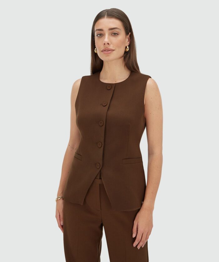 kiro_dark-brown_jv-2508-0111-584_fall-25-drop-2_bm_103 JOSH-V Kiro fitted gilet Brown - Image 1