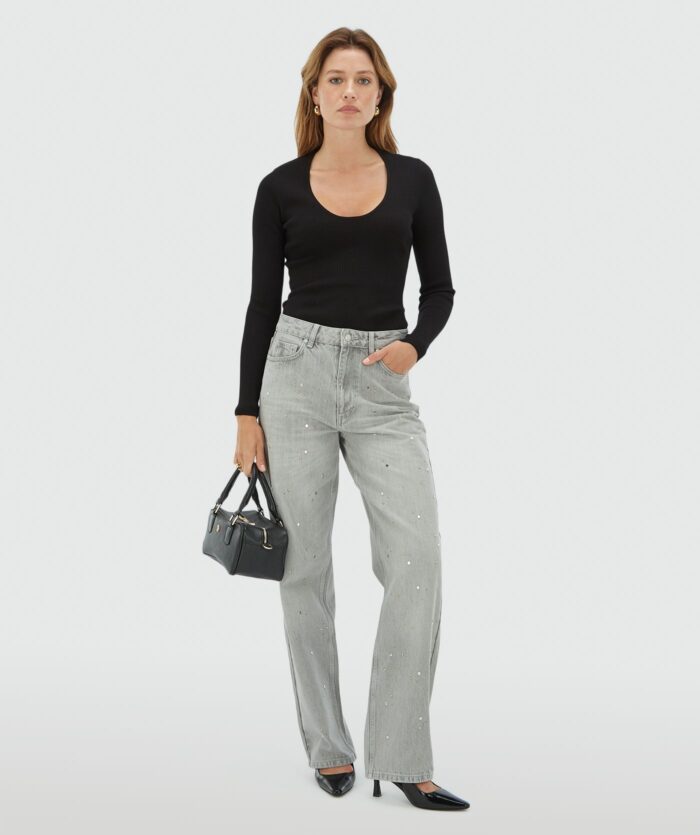 JOSH-V Phebe mid rise jeans met studs Grey denim - Image 1