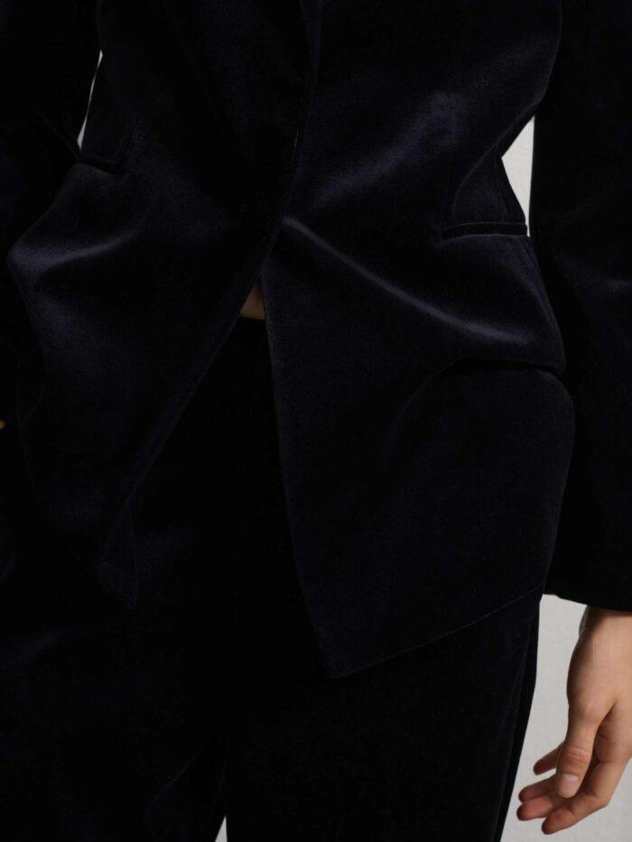 STEFANEL Regular fit velvet and pure cotton blazer Gunmetal black - Image 3