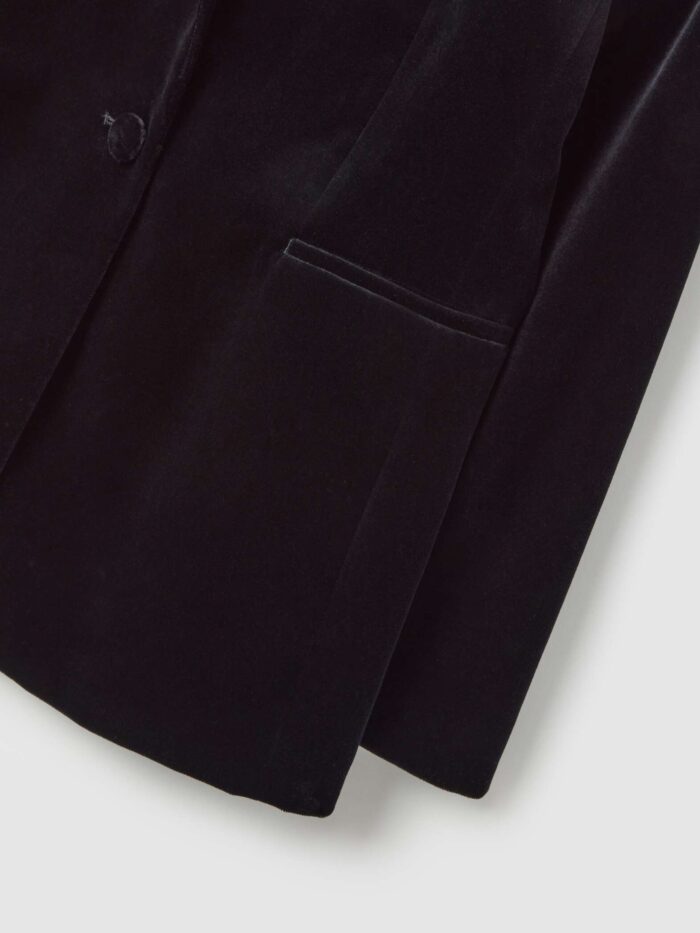 STEFANEL Regular fit velvet and pure cotton blazer Gunmetal black - Image 4