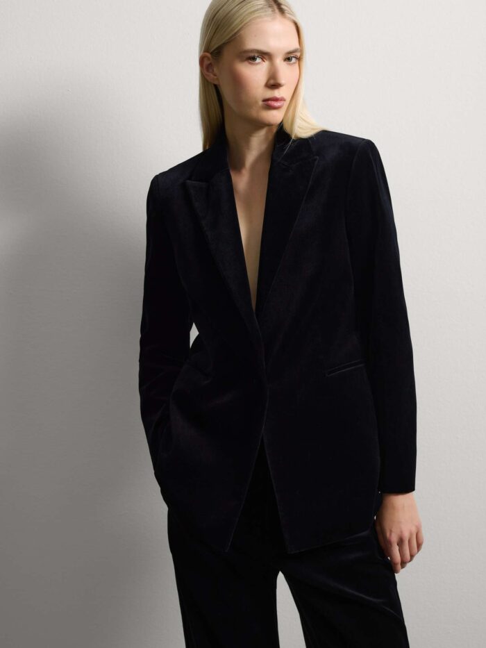 003568530_SF STEFANEL Regular fit velvet and pure cotton blazer Gunmetal black - Image 1