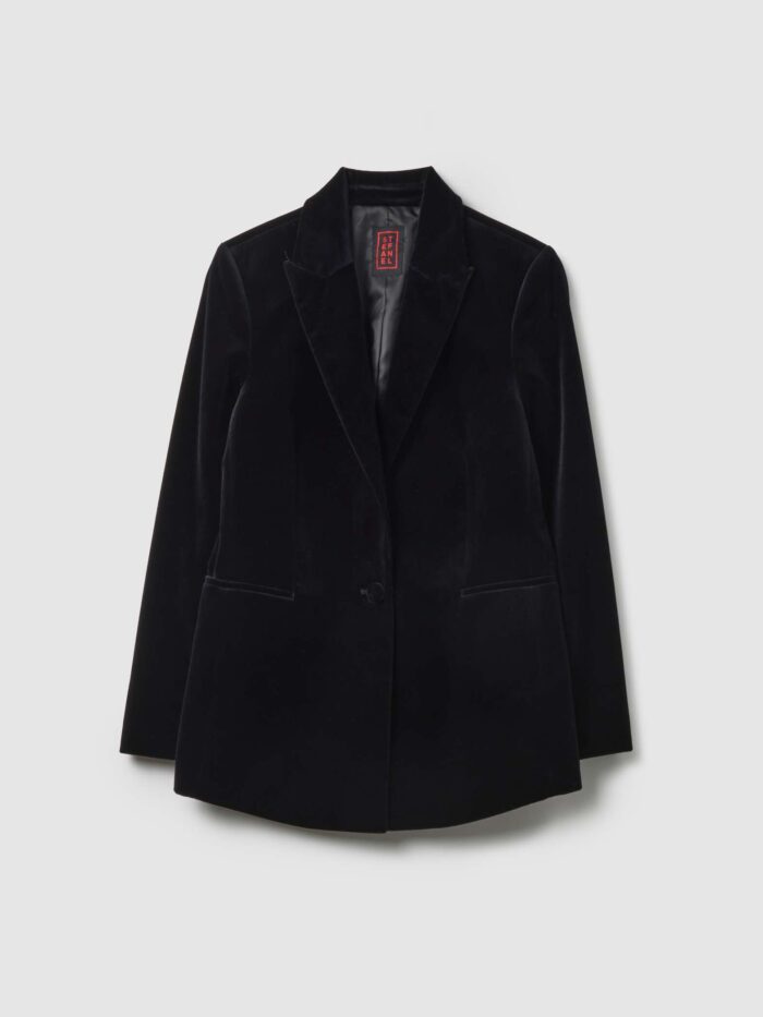 STEFANEL Regular fit velvet and pure cotton blazer Gunmetal black - Image 6