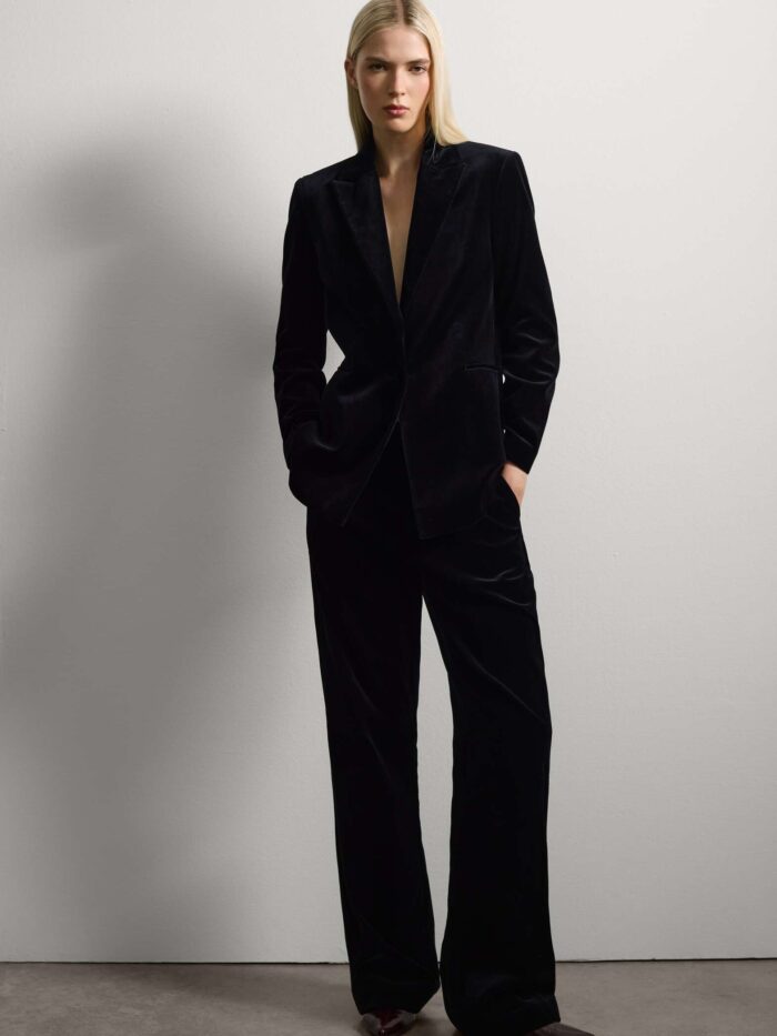 STEFANEL Regular fit velvet and pure cotton blazer Gunmetal black - Image 2